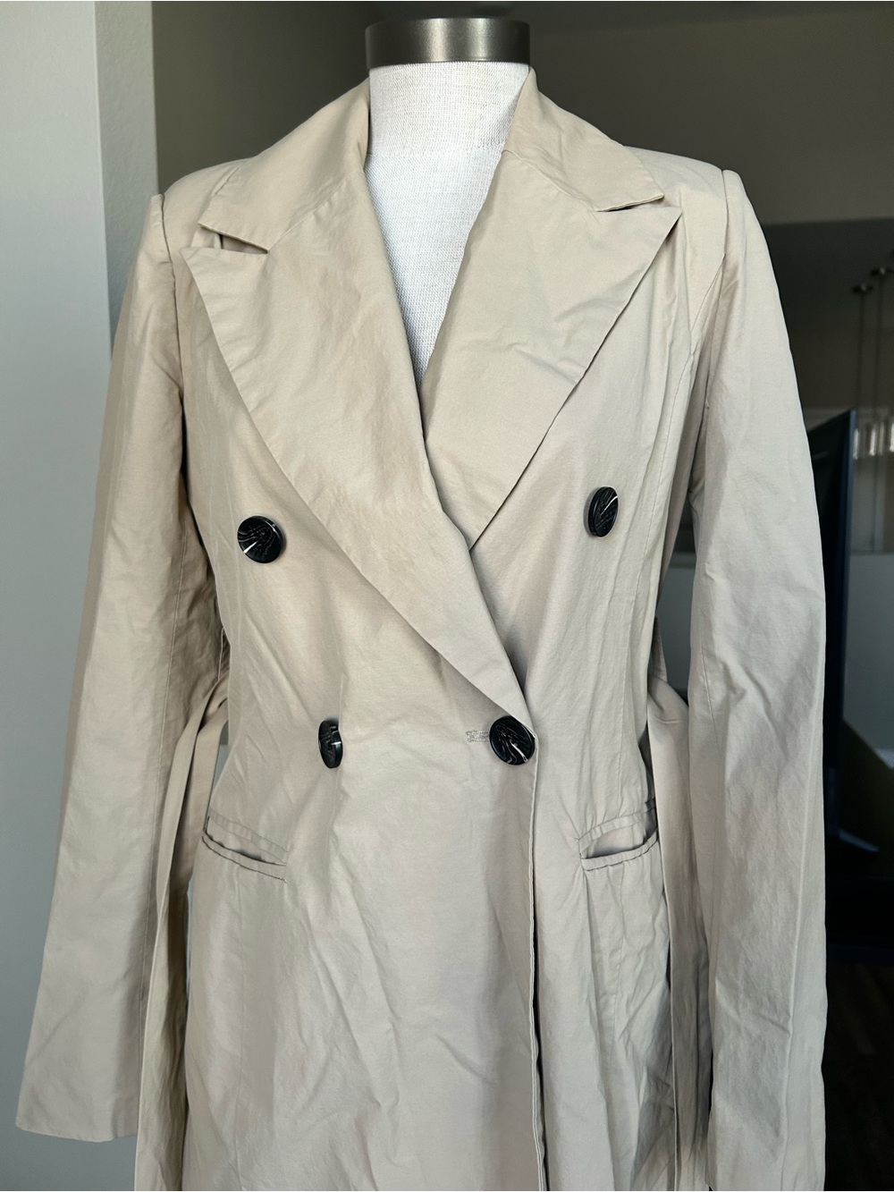 Avec Les Filles Tan Double-Breasted Trench Coat with Belt - Picture 8 of 16